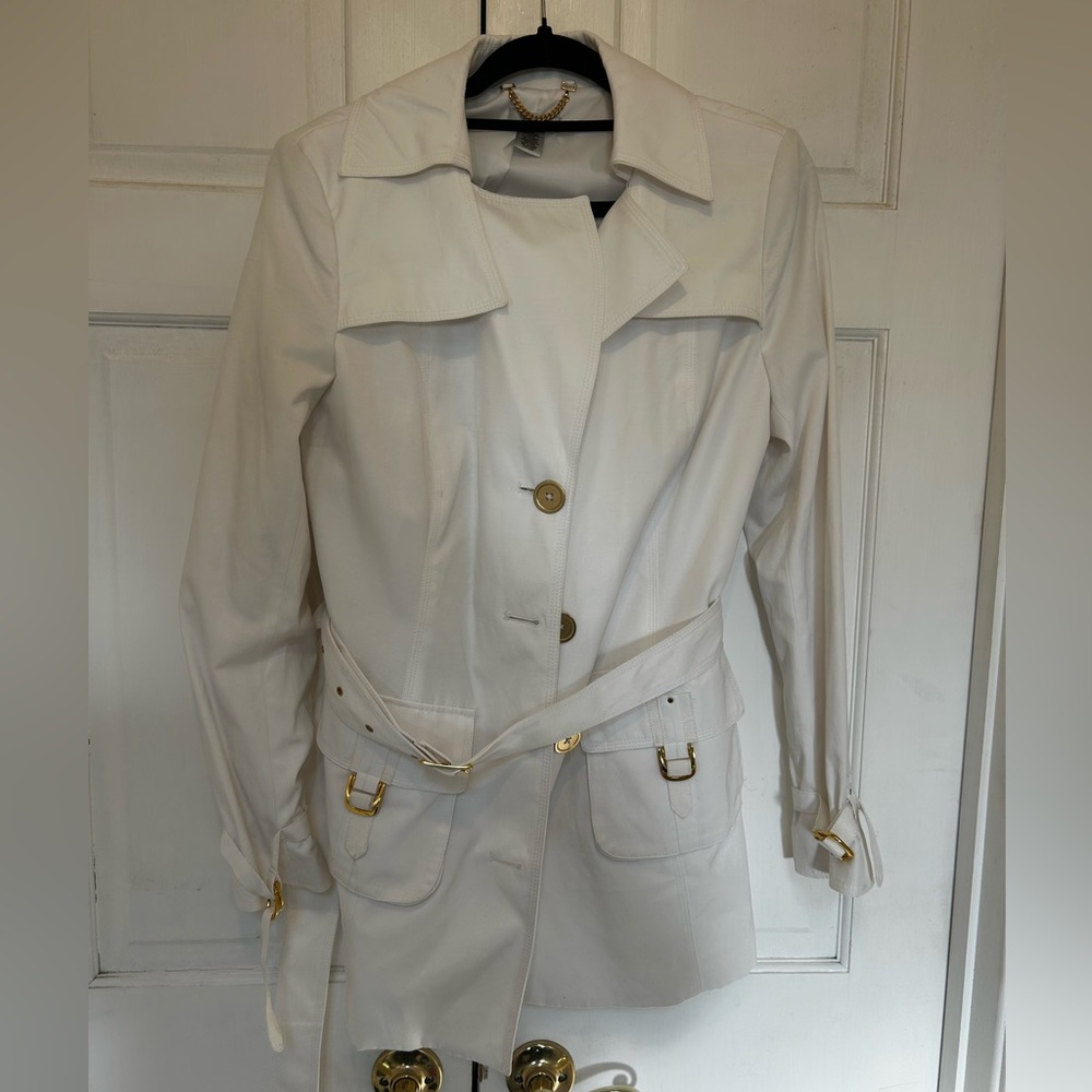 StylishCache White Trench Coat with Gold Accents